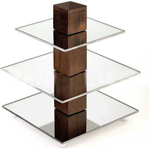 Этажерка 3-х ярусная 250х250х305мм фуршетная APS стекло, темное дерево 12415 03080645 Этажерка 3-х ярусная 250х250х305мм фуршетная APS стекло, темное дерево 12415 03080645