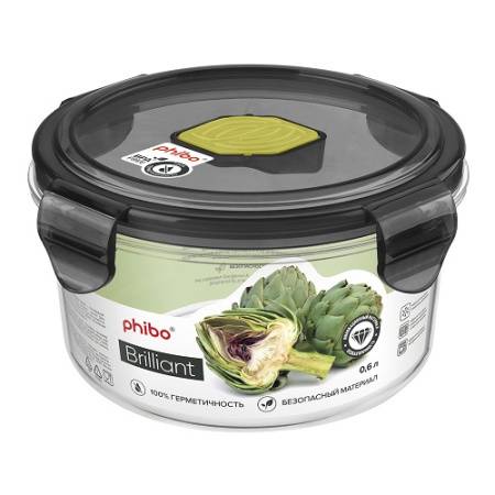 Контейнер для прод. круглый 0,6 л. d=12,5 см. h=6,5 см.герметич.с клапаном "Бриллиант"/1/12/ Контейнер для прод. круглый 0,6 л. d=12,5 см. h=6,5 см.герметич.с клапаном "Бриллиант"/1/12/