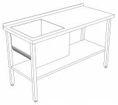 Стол производственный с полкой и ванной цельнотянутой 1000*800*850 гл.330 мм с бортом