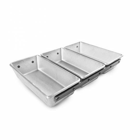 Форма для хлеба 21,5*10,5 см. h=5 см. алюм. литая 3х -секционная 73116 Форма для хлеба 21,5*10,5 см. h=5 см. алюм. литая 3х -секционная 73116