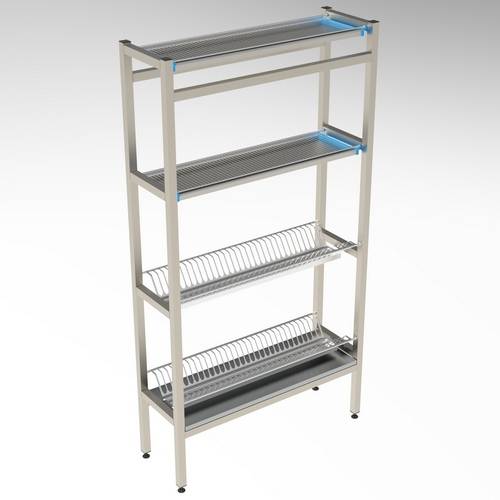 Стеллаж для сушки терелок и стаканов 4-х уровневый (2 Ст+2 Тар) 900*300*1700 (НЕРЖ)