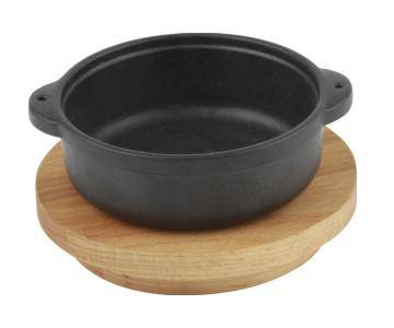 Кастрюля 0,21 л чугун d=11 см h=4 см черная, подставка дерево LAVA 47197 Кастрюля 0,21 л чугун d=11 см h=4 см черная, подставка дерево LAVA 47197