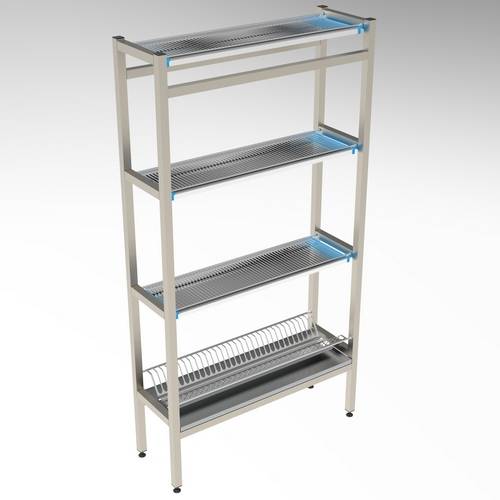 Стеллаж для сушки терелок и стаканов 4-х уровневый (3 Ст+1 Тар) 900*300*1700 (НЕРЖ)