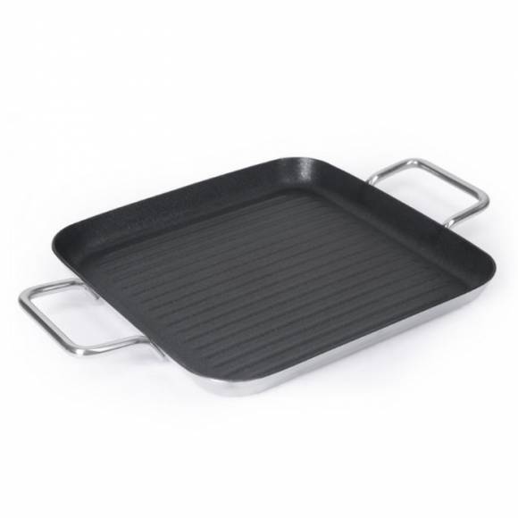 Сковорода-гриль 240х240мм нерж. антиприг. покрытие с двумя ручками Luxstahl индукция