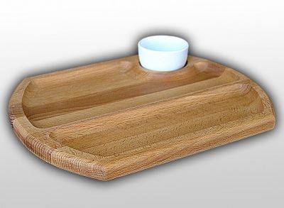 Блюдо для подачи 300х240х30мм с соусником, двойное бук Б084 Блюдо для подачи 300х240х30мм с соусником, двойное бук Б084