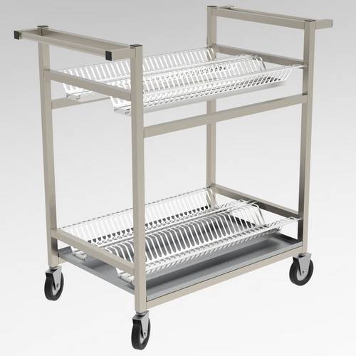 Тележка для сушки тарелок 2-х уровневая с поддоном 1000*600*1100 (НЕРЖ), колеса 125мм