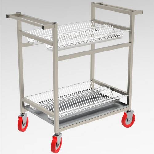 Тележка для сушки тарелок 2-х уровневая с поддоном 1000*600*1140 (НЕРЖ), колеса 160мм