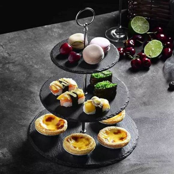 Этажерка 3-х ярусная d=20/25/30 см. h=44 см. черная, сланец MG CSD-MT3-D202530