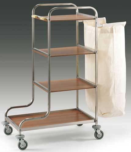 Тележка для горничных ТН5 ОЛДАК нерж., 4 полки ЛМДФ, мешок 110л Тележка для горничных ТН5 ОЛДАК нерж., 4 полки ЛМДФ, мешок 110л