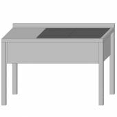 Стол производственный с двумя ваннами цельнотянутыми 1900*700*850 гл.400 мм с бортом