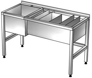 Барная станция 1500*600*850, с бортом, ванной моечной гл. 300, нерж.