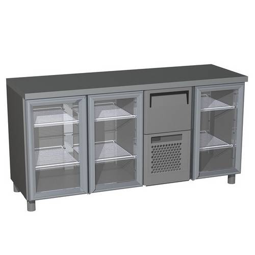 Стол холодильный T57 M3-1-G 9006-19 корпус серый, без борта, планка (BAR-360С) Стол холодильный T57 M3-1-G 9006-19 корпус серый, без борта, планка (BAR-360С)