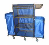 Тележка для горничных ТГ6.1 ОЛДАК удлиненная, 4 сетчатые полки со шторками, корзина, 2 мешка 110/75л