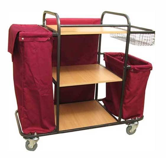 Тележка для горничных ТГ7.1 ОЛДАК 3 полки МДФ со шторкой, сетчатая корзина, 2 мешка 110л/75л Тележка для горничных ТГ7.1 ОЛДАК 3 полки МДФ со шторкой, сетчатая корзина, 2 мешка 110л/75л