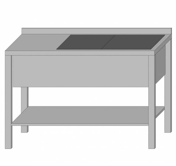Стол производственный с полкой и двумя ваннами цельнотянутыми 1100*500*850 гл.200 мм с бортом Стол производственный с полкой и двумя ваннами цельнотянутыми 1100*500*850 гл.200 мм с бортом
