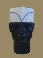 Пилотка поварская одноразовая h=85мм АВ-034 бумажная белая с синей полосой /50/ Пилотка поварская одноразовая h=85мм АВ-034 бумажная белая с синей полосой /50/