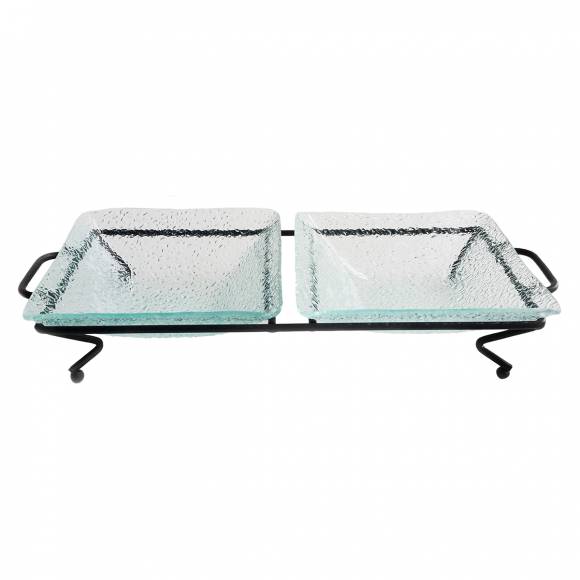 Блюдо для выкладки стеклянное с металлическим основанием 340*150*65 мм P.L. P22069