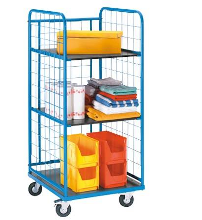 Тележка-стеллаж для белья ТБ123 ОЛДАК 3 полки МДФ, стенки сетчатые г/п 300кг