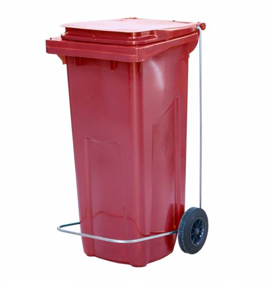 Бак для мусора 120 л 55*45*96 см. красный, с крышкой на колёсах с педалью 68444 Бак для мусора 120 л 55*45*96 см. красный, с крышкой на колёсах с педалью 68444