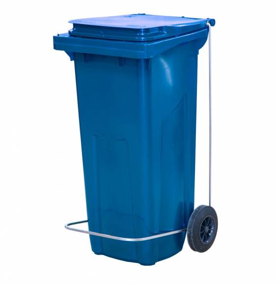 Бак для мусора 120 л 55*45*96 см. синий, с крышкой на колёсах с педалью 68446