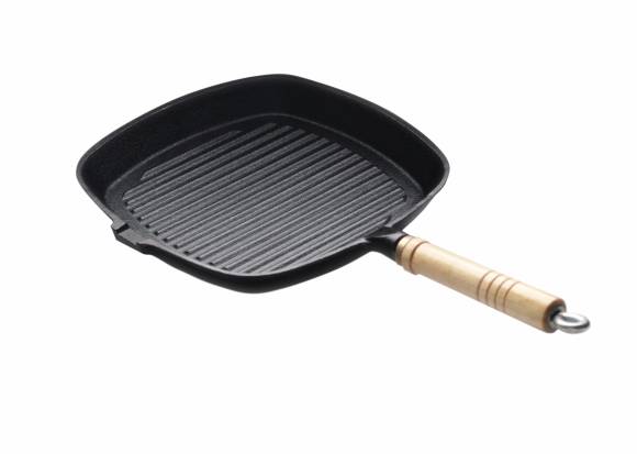 Сковорода-гриль 230х230мм чугун деревянная ручка носик Luxstahl 1561