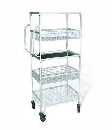 Тележка-стеллаж МТ4 ОЛДАК медицинская, 3 сетчатые корзины, полка нерж.
